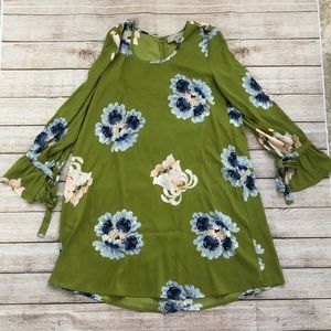 LOFT green flowered short flowy dress, size XS